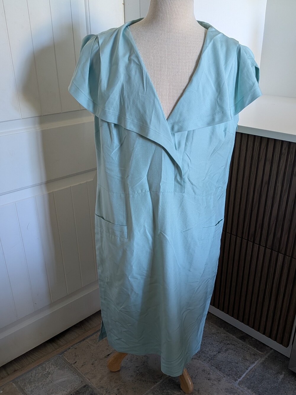 Escada Light Aqua V-Neck Midi Dress